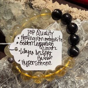 Healing iron Meteorite,Golden Lemurian quartz, Libyan dessert and hypersthene